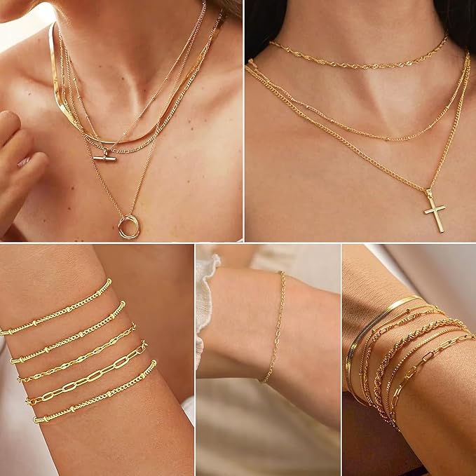 ZYEHXED Gold Necklace Chains for Jewelry Making, 68 Feet 7 Style Necklace Jewelry Chains for DIY Necklaces Bracelets Craft Making Supplies with Jump Rings Lobster Clasp Connectors Soft Tape Measure