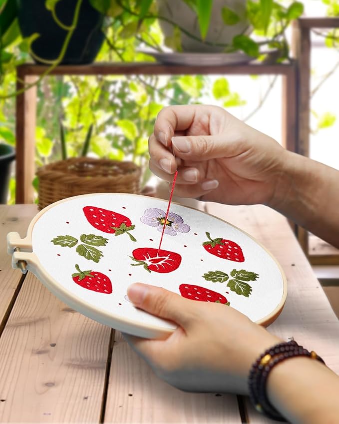 TINDTOP Embroidery Kit for Adult, 4 Pack Cross Stitch Practice Kits for Beginners Include Embroidery Cloth Hoops Threads for Craft Lover Hand Stitch with Embroidery Skill Techniques