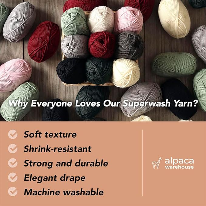 Alpaca Warehouse 100% Pure Wool Yarn Superwash Set of 3 Skeins (300 Grams) DK Weight - Sourced Directly from Peru - Heavenly Soft and Perfect for Knitting and Crocheting (Beige Latte - 6 Skeins)