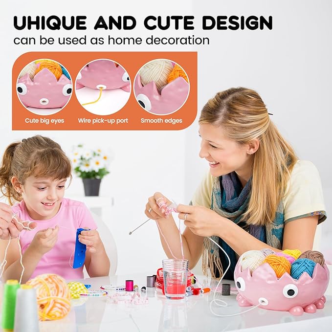 Flame Yarn Bowll for Crocheting and Knitting,7.48 * 3.6 Inch Large Capacity Crochet Bowls 10 Bundles of Yarns and 2 Crochet Hooks,Exquisite and Cute Yarn Bowl,Suitable for Crochet Enthusiasts