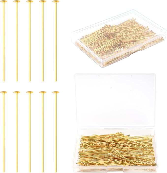 200 Pcs 50mm Straight Head Pins for Craft Earring Bracelet Necklace Pendant DIY Jewelry Making, Gold Color