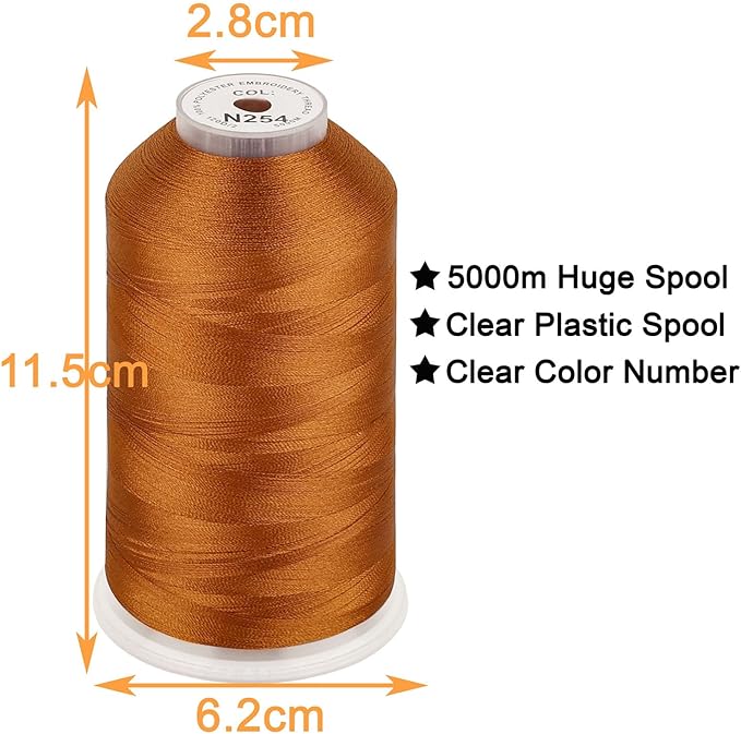 New brothread - Single Huge Spool 5000M Each Polyester Embroidery Machine Thread 40WT for Commercial and Domestic Machines - Hazel(Janome Color)