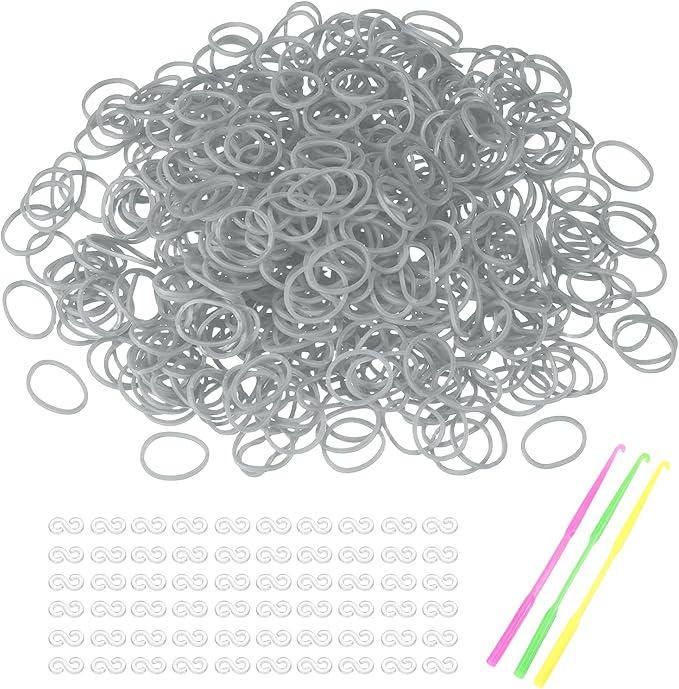 MECCANIXITY 1800 Pcs Loom Rubber Bands Kit with 75 Pcs S-Clips 3-Hooks Rubber Bands Refill Bracelet Making Kits for Weaving DIY Handcrafts Gift, Gray