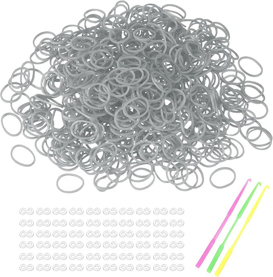 MECCANIXITY 1800 Pcs Loom Rubber Bands Kit with 75 Pcs S-Clips 3-Hooks Rubber Bands Refill Bracelet Making Kits for Weaving DIY Handcrafts Gift, Gray