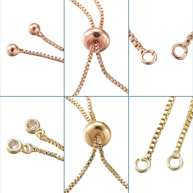 FASHEWELRY 16Pcs Adjustable Slider Bracelet with Ball Ends Slider Extender Chains with Rhinestone Ends for DIY Bracelet Jewelry Making