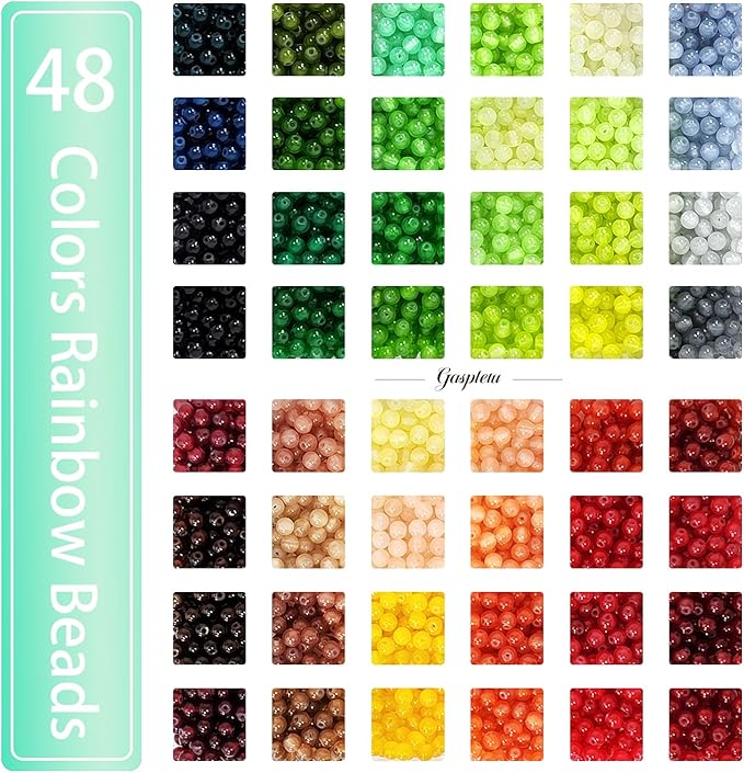 2600PCS 6mm Glass Beads for Jewelry Making, 48 Colors Crystal Beads Bracelets Making Kit, Christmas Colors 2 Box Round Beads Suitable for Beginners