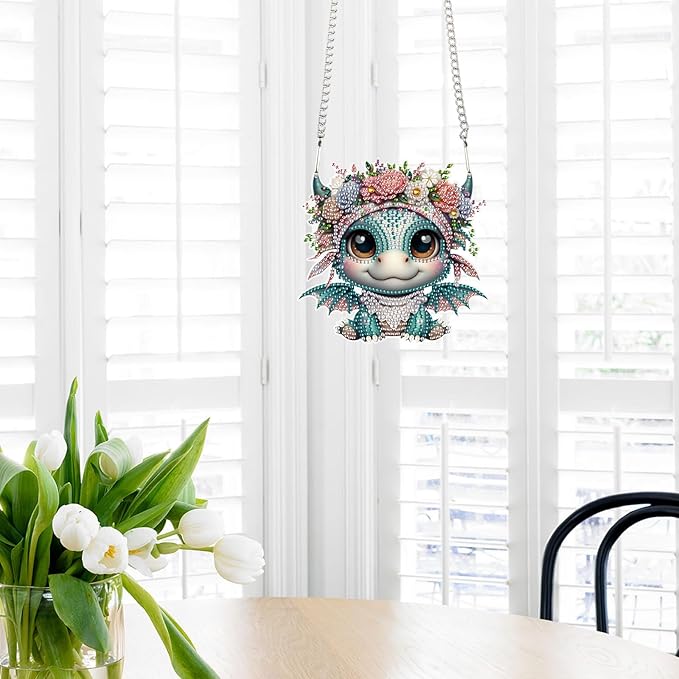 AiYuanzsh Diamond Art Painting Kits Hanging Pendant, Animal Baby Dragon Diamond Art Hanging Sign DIY Special Shaped Crystal Pendant Ornaments for Door Wall Window Home Xmas Halloween Decor