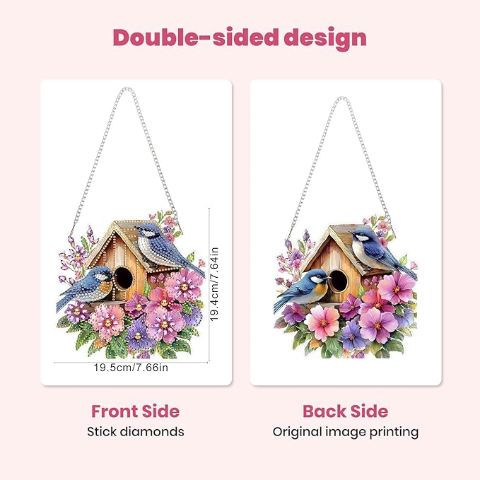 MXJSUA Birds Flowers Special Shaped Hanging Diamond Painting Art Kits for Adults, Crystal Rhinestone Acrylic Gem Art Pendant Ornaments Kit for Home Decoration and Gift