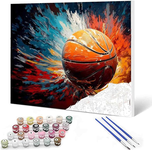 Aihonmin DIY Paint by Numbers,Basketball Theme,Canvas Oil Painting Kit for Kids & Adults,16x20Inch Drawing Paintwork Acrylic Pigment,for Boys Sports Room Hallway Decorative Painting Without Frame
