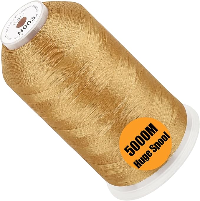 New brothread - Single Huge Spool 5000M Each Polyester Embroidery Machine Thread 40WT for Commercial and Domestic Machines - Gold (Janome Color)