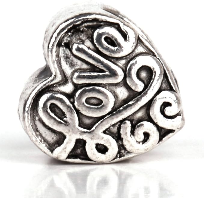 RUBYCA 30pcs Tibetan Silver Tone Spacer Beads Fit European Charms Bracelet HRUBYCA with Love Design