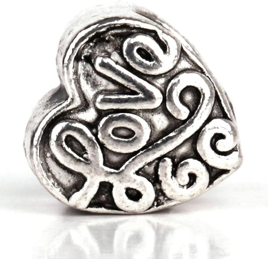 RUBYCA 30pcs Tibetan Silver Tone Spacer Beads Fit European Charms Bracelet HRUBYCA with Love Design
