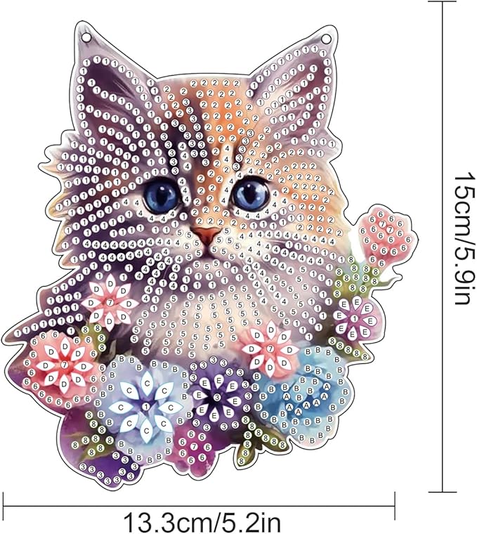 Cat Diamond Painting Hanging Kit, DIY Crystal Acrylic Sun Catcher Diamond Art for Adults, 5D Special Shaped Rhinestone Pendant Ornament for Window Wall Decoration, Handmade Gift for Cat Lovers