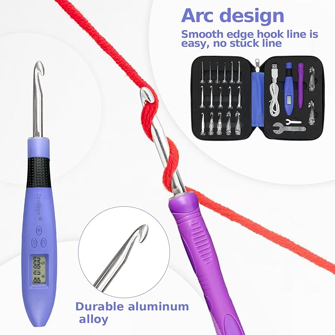 Counting Crochet Hook Set Digital, Light Up Crochet Hooks Set - Ergonomic for Arthritic Hands, Digital Stitch & Row Counter - 18 Size Interchangeable Crochet Kit - Cool Gift (Blue, 18 Size)