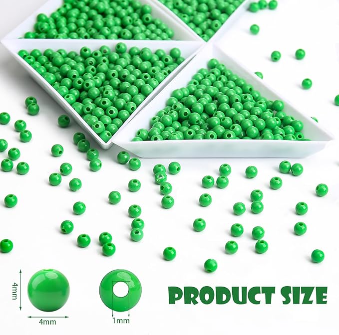 bonny boxx 2000pcs 4mm smooth emerald acrylic round beads, plastic resin bubblegum balls chunky gumball beads for necklace and bracelet making, crafting supplies