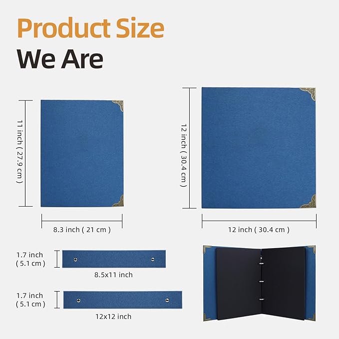 Vienrose DIY Scrapbook Photo Album Kit with Pens Tapes and Stickers 60 Pages Hardcover 8.5x11 Inches 3 Rings Removable Black Paper Scrapbooking for Lover Friends Kids Wedding Blue