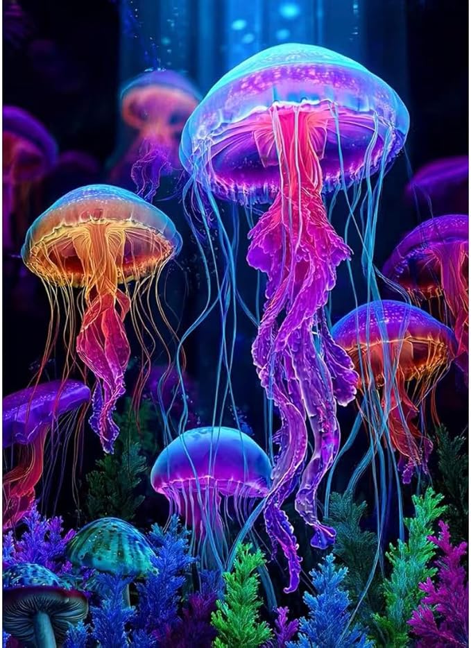 SHICERNHJ Jellyfish Diamond Art Painting Kits for Adults,5D Diamond Art Kits for Full Round Diamond Dots Painting,DIY Round Gem Art Diamond for Beginner Home Wall Decor 12 x 16 Inch