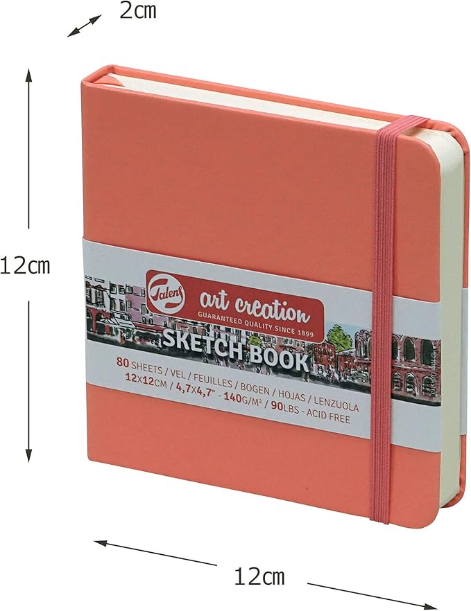 royal talens japan t9314-314m 441874 art creation sketchbook, drawing notebook, 4.7 x 4.7 inches (12 x 12 cm), coral red