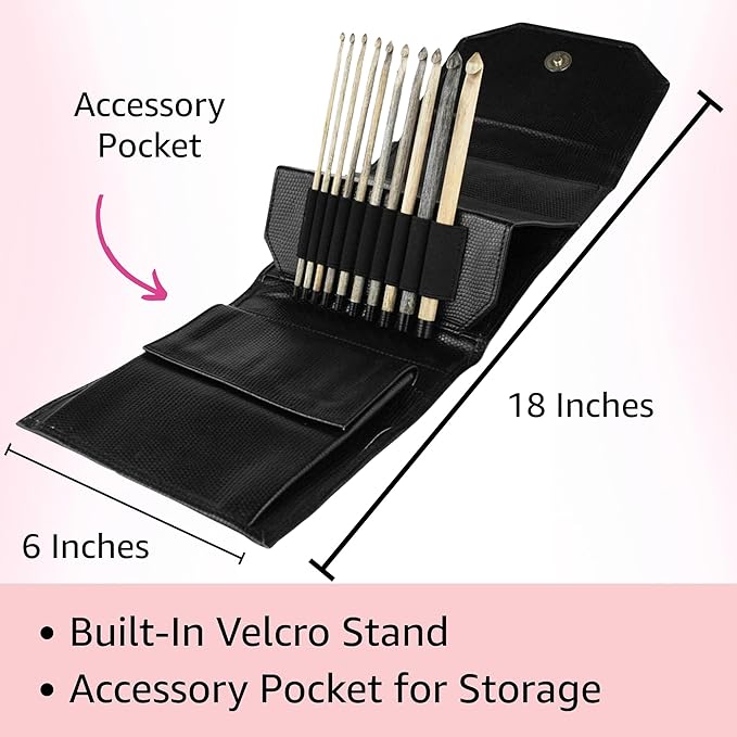 Lykke Driftwood 6 in. Set Sizes 3.5, 3.75, 4.0, 4.5, 5.0, 5.5, 6.0, 6.5, 8.0, 9mm Crochet Hooks for Sport, Baby, DK, Worsted, Chunky Yarn, Birchwood with Black PU Case, Project Bag