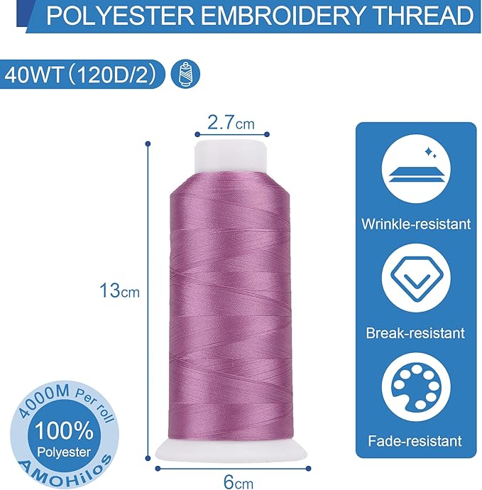 High Tenacity Polyester Embroidery Machine Thread 40WT(120D/2) 4000M Per Spool for Commercial and Domestic Embroidery Machine (Lilac-1712)