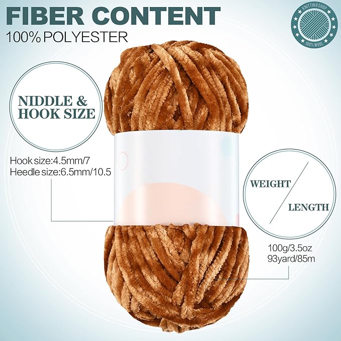 Xinnun 12 Skeins 1116 Yards Chenille Velvet Soft Thick Plush Yarn Bulk for Crocheting Knitting Blanket DIY Weaving Craft, 6mm, 3.5 Oz/Skein(Simple Color)