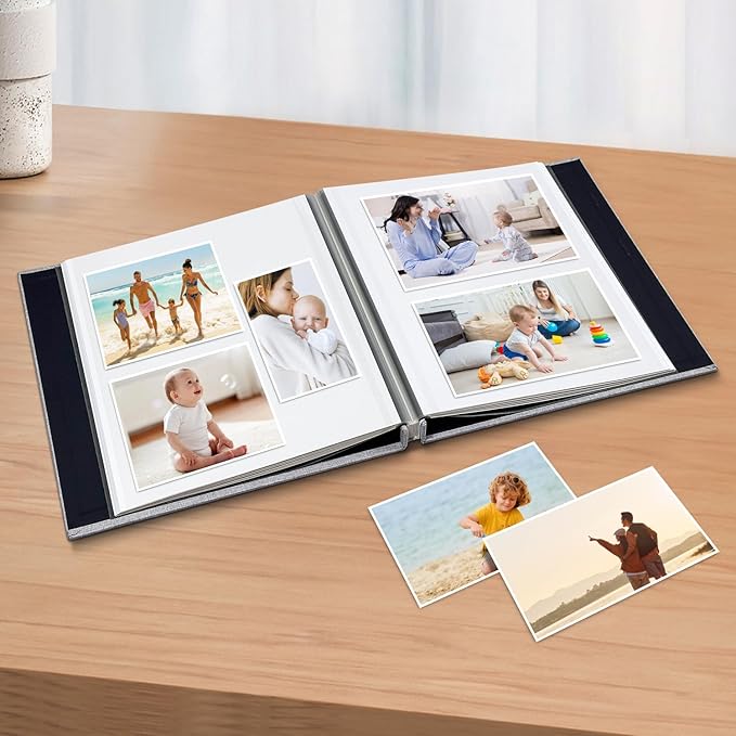 Photo Album Scrapbook – Holds 4x6, 5x7 & 8x10 Pictures – Self-Adhesive Pages for Baby, Wedding, Travel & Family Memories | Includes Metallic Pen & Scraper/Light Grey Large DIY Memory Book for Gifts