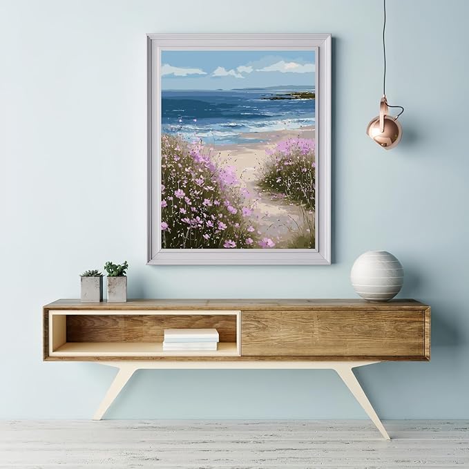 CHWGLFGG Paint by Numbers Kit for Adults Beginner, Beach Wildflower Adult Paint by Number Kits on Canvas, DIY Acrylic Oil Easy Painting by Numbers for Home Wall Decor 16X20 inch (Without Frame)