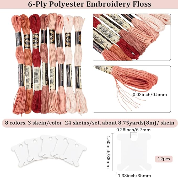 24 Skeins 6 Strands Variegated Pink Embroidery Floss Cross Stitch Threads Gradient Friendship Bracelets Yarn String Bulk with Floss Bobbins for Hand Sewing Knitting Crafts Crochet Stitching