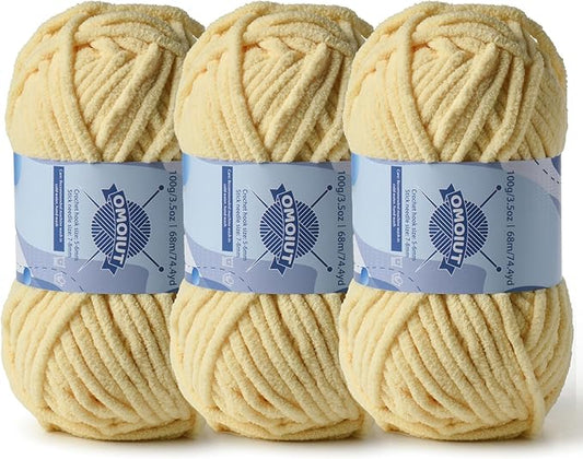 3 Pack Chunky Chenille Yarn for Crocheting, Baby Yarn for Crocheting Soft Blankets, Bulky Yarns for Crochet Amigurumi, 300g (223yds) Fluffy Velvet Yarns for Hand Knitting (3 Light Yellow)