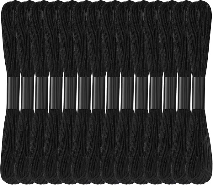 14 Skeins Black Embroidery Thread: Embroidery Floss 120 Yards Friendship Bracelet String Cross Stitch Cotton Yarn for DIY Bracelet Making