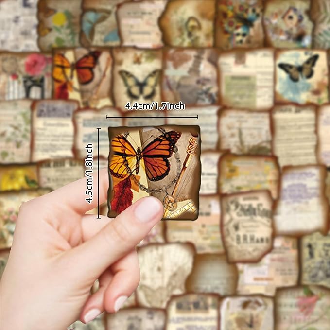 100 Pcs Vintage Journaling Stickers - Junk Journal Supplies with Antique Map Prints & Distressed Edges, Scrapbook Stickers for Planners, Ideal for Kids Teenagers Adults