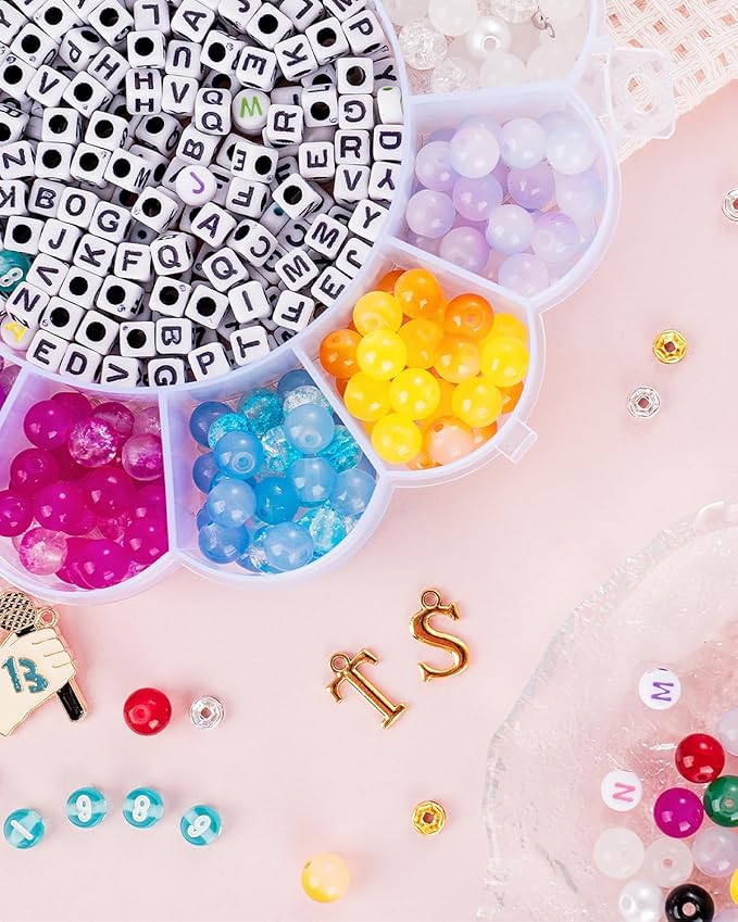 Goldwise Friendship Bracelet Making Kit for Fans -19 Colors(Album Inspired) 8mm Glass Beads for Jewelry Making,Letter Beads (A-Z),Varieties of Charms, DIY Crafts for Gifts Birthday