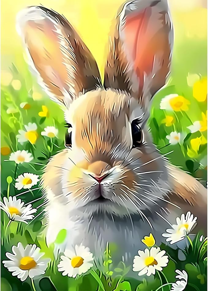 SENQAO Rabbit Diamond Art Kits for Adults, Easter Diamond Painting Kits for Beginners, 5D Round Full Drill Winter Gem Art Kit, Home Wall Decor Gifts 12x16 inch