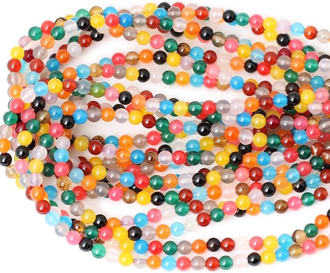 60PCS 6mm Colorful Agate Gemstone Round Loose Beads for Jewelry Making 1 Strand 15"