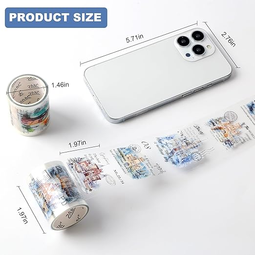 6 Rolls PET Tapes Set Pre Cut Tape Stickers City Stickers journaling Tape Transparent Sticker Books for Scrapbooking Scrapbook Tape Decorative
