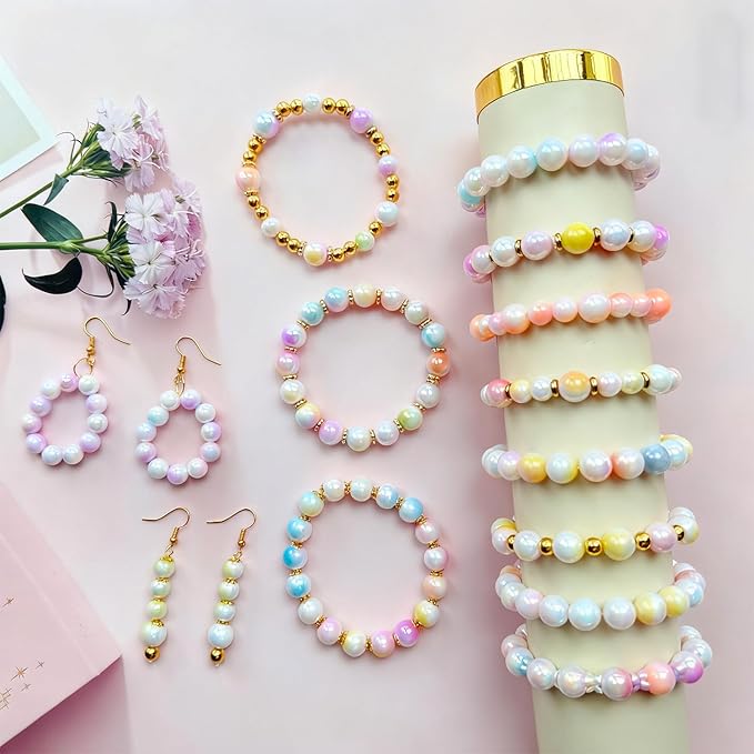 408Pcs 10mm Acrylic Round Beads for Jewelry Making, 24 Colors Pastel Two Tone Round Bead for Bracelets Making Kit Candy Color Plastic Bubble Gum Beads Pastel Loose Beads Bulk for DIY Necklace Crafts