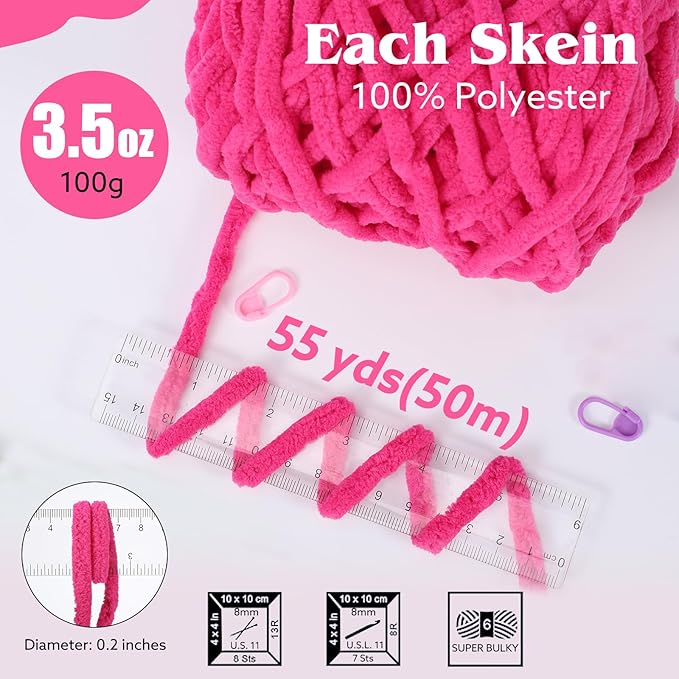 WSICSE Chenille Fluffy Yarn, Thick Chunky Blanket Yarn for Crocheting Plush Soft Yarn for Knitting Blanket DIY Easter Decor Gifts, 6×100g Each 3.5 oz 55 Yards(Neon Colors)