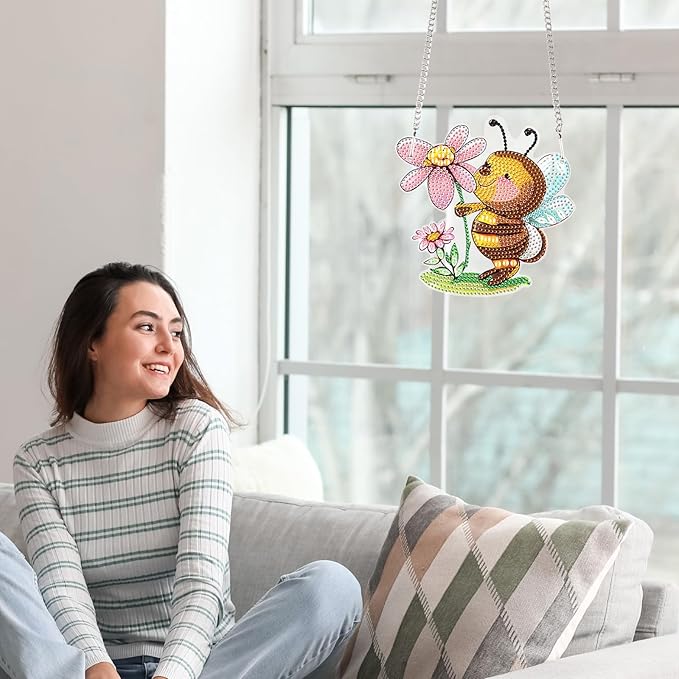 AiYuanzsh 5D Animal Bee Diamond Art Painting Kits Hanging Pendants Wall Art Flowers Point Drill Crystal Diamond Art Window Pendants Home Garden Wall Door Birthday Festival Gifts