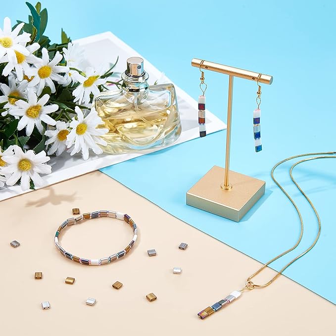 NBEADS 240 Pcs 6 Colors 2-Hole Beads, 5 * 5mm Glass Square Electroplate Seed Beads Pony Japanese for Jewelry Design Necklace Bracelet Earring Making