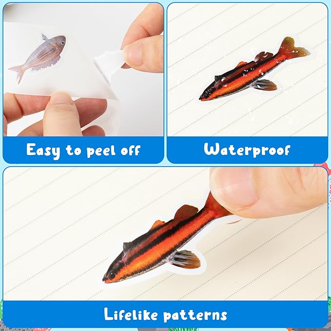 h1vojoxo realistic fishing sticker rolls - 1000pcs fishes stickers for kids 16 designs waterproof fishes stickers for water bottles laptop scrapbook crafts envelopes gifts cute sticker for fish lover