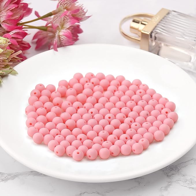 bonny boxx 500pcs 8mm matte pink acrylic round beads, frosted plastic resin bubblegum balls chunky gumball beads for necklace and bracelet making, crafting supplies