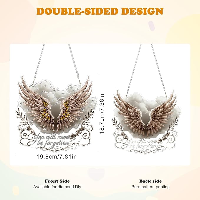 HEIBAGO Angel Wings Diamond Art Hanging Kits for Adults, Diamond Art Suncatchers You Will Neve be Forgotten, 5D Special Shape Diamond Painting Pendant, DIY Window Ornament Gifts Wall Decor 8.3 x 8.3In