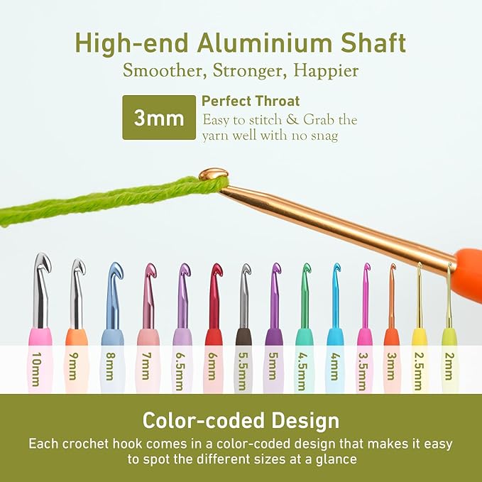 3mm Crochet Hook, Supers Smooth 3 mm Ergonomic Crochet Hooks for Beginner, Comfort for Arthritic, 1 Pack