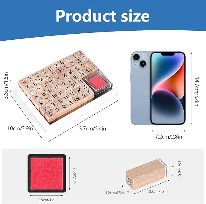 61 PCS Small Letter Stamps and Ink Pad for Crafting, Clay Alphabet Wooden Rubber Stamp Kit, DIY Craft Scrapbook Supplies for Card Making (Small-63PCS)