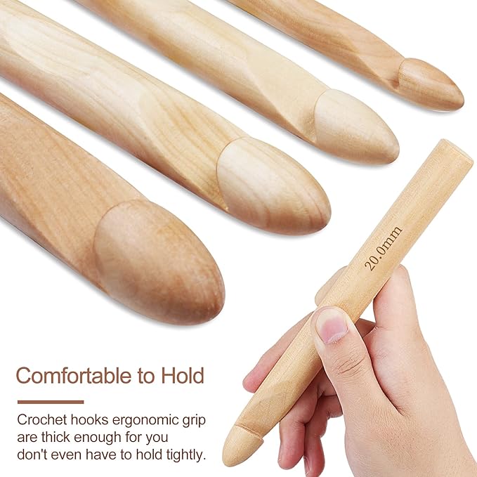 Coopay Large Crochet Hooks 15mm 20mm 25mm 30mm Wooden Crochet Hook Set for Chunky Yarn, Sturdy Big Bamboo Crochet Needles for Crocheting Huge Crochet Hooks for Thick Blanket & Large Project