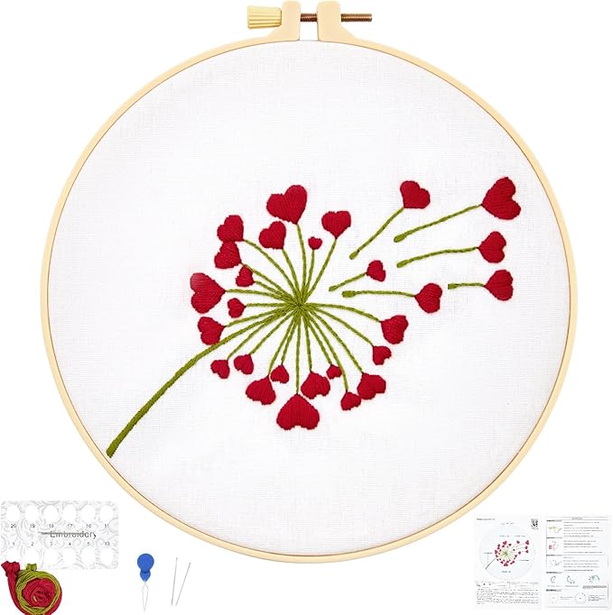 Lover Valentine's Embroidery Kits for Beginners Adults, Heart Shaped Hand Embroidery Kits, Cross Stitch Kits for Adult Anniversary Valentine's Gifts, Entire Set of Embroidery Supplies & Video Tutorial
