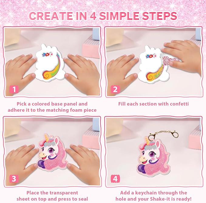 lifBetter Art & Craft Activity, DIY Glitter Craft Kit with Keychains, Fun & Creative Travel Toys, Party Favors & Classroom Valentine’s Day Gifts for Girls & Boys Ages 4, 5, 6, 7, 8, 9 (Pink)