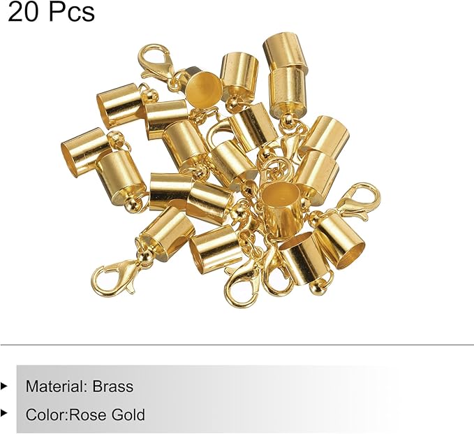 MECCANIXITY Fold Over Cord End Caps Rose Gold 7mm OD with Crimp Covers Lobster Claw Clasps DIY Jewelry Making for Bracelets and Necklaces Crafting 20 Pcs