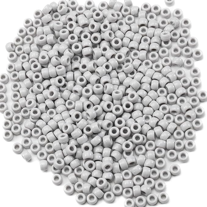 Gxueshan 1000 Pcs Acrylic Pony Beads 6x9mm Gray Bulk Plastic Beads for Bracelets Making Kandi Beads