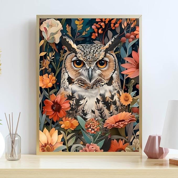 Owl Stamped Cross Stitch Kits for Adults Beginner, Flowers Counted Cross Stitch Kits Printed Stitching Cute Patterns Dimensions Needlepoint Art Crafts Embroidery Kits for Adults
